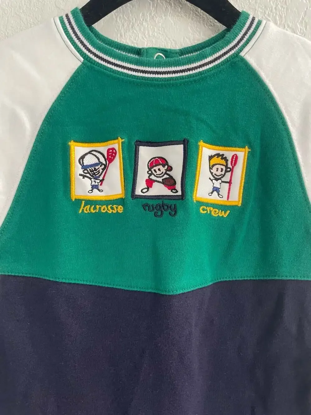 Vintage Gymboree Baby Boy Sports Themed Romper Lacrosse Rugby Crew Embroidered C